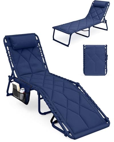 Image of KEPLIN Foldable Sun Lounger Chair - Padded Diamond Outdoor Garden Recliner, 4 Position Adjustable Backrest, 600D Oxford Fabric, Portable Patio Camping Deck Chair - 110kg Capacity