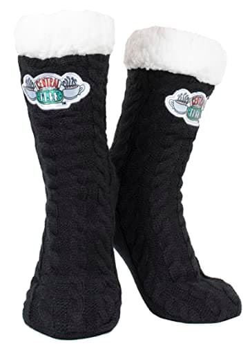 Image of Friends - Women's Slippery Socks - Black Central Perk Woolly Bed Socks - One Size Fits Women's Size 5-8 - Official Friends Merchandise