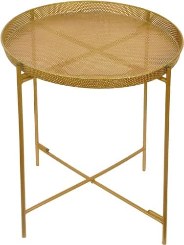 Image of Trendi® Round/Metal Folding/Side Table Tray Top Light/Portable/Coffee/Night Stand (Perforated Gold)
