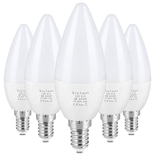 Image of Vicloon E14 LED Candle Bulbs, 5 Pcs 5.5W C37 E14 LED Bulbs, 40W Incandescent Bulb Equivalent, Cold White 6500K, 500LM, C37 SES Small Screw Bulbs, No Dimmable