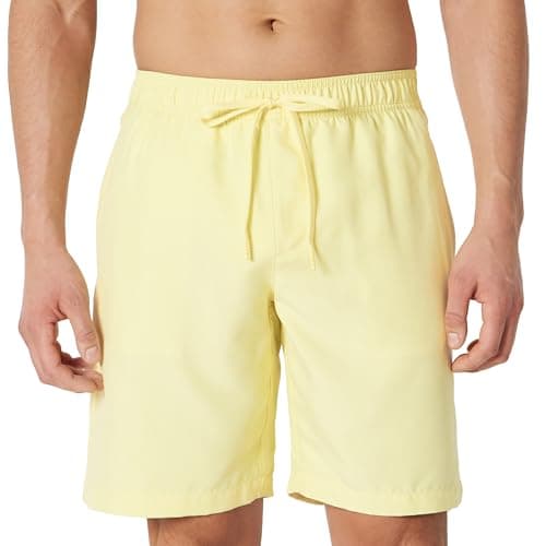 Image of Amazon Essentials Men's 9” (23cm) Swimming Shorts with Mesh Lining, Pockets, Drawstring Closure, Light Yellow, M