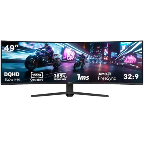 Image of Kovryx 49" Ultra Wide Curved Gaming Monitor, Dual QHD 5120×1440 32:9, 165Hz 1ms, HDR, G-Sync and FreeSync Compatible, VA 1500R Display, Low Blue Light, HDMI and DP, Adjustable in
