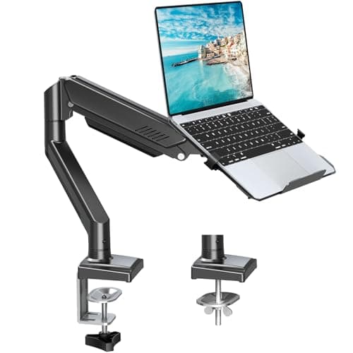 Image of MOUNTUP Laptop Stand for Desk, 2-in-1 Monitor Mount with Laptop Tray Holds up to 10KG, Adjustable Laptops Arm Mount for 14-17 Inch Notebook & 32" Monitor, Laptops Desk Arm with Clamp/Grommet,EU3717
