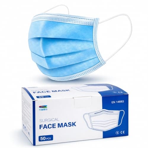 Image of Type IIR fluid resistant surgical Face Masks, Disposable Face Masks For Everyday Use, Essential Face Mask For Bacterial protection, Pack of 50, Colour - Blue, One Size