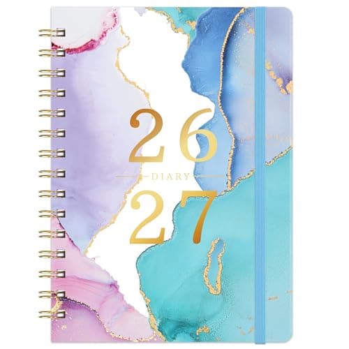 Image of Academic Diary 2026-2027 - Diary 2026-2027 A5 Week to View, August 2026 - July 2027, Pink and Blue, Twin-Wire Binding, Hard Cover, Elastic Closure, 21.5 x 15.5 x 1.5 cm