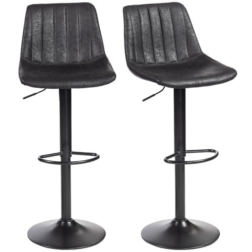 Image of HOMCOM Modern Bar Stools Set of 2, Height Adjustable Swivel Bar Chairs with Backrest, Gas Lift and Footrest, Leathaire Barstools for Breakfast Counter, Kitchen Island, Black