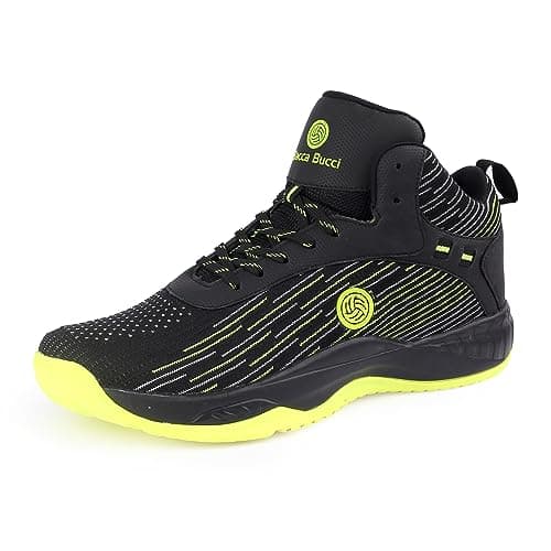 Image of Bacca Bucci Weave X Basketball All Court High Top Shoes Basketball Shoes/Sneaker with Adaptive Cushioning & Breathable Upper, Black, 8 UK