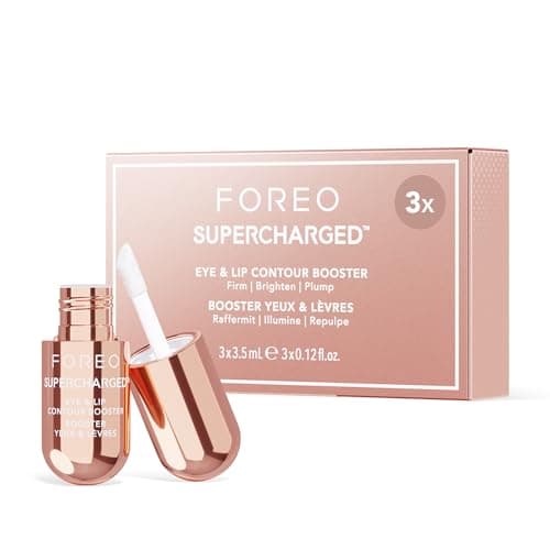 Image of FOREO SUPERCHARGED Eye & Lip Contour Booster, Conductive Gel, Niacinamide, Beauty & Anti Aging Serum, Travel Size Face Care & Microcurrent Serum, 3 x 3.5 mL Capsules