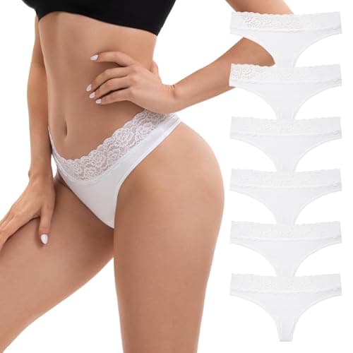 Image of INNERSY White Thongs for Women Lace Thong Knickers Sexy Underwear Cotton G-string Panties 6 Pack (12, 6 Classic White)