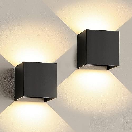 Image of ZHMA Wall Lights 3000K Warm White Light Modern LED Outside Lights 2pack,12W Metal Cover IP65 Waterproof Adjustable Beam Aluminum Black Outdoor Lights for Side Door,Living Room,Bedroom,Garage