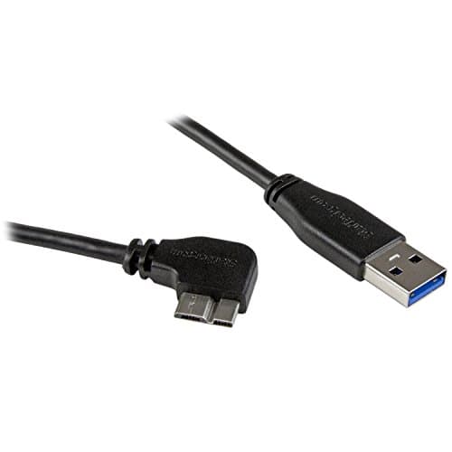 Image of StarTech.com 0.5m 20in Slim Micro USB 3.0 Cable M/M - Right-Angle Micro-USB - USB 3.0 A to Micro B - Angled Micro USB 3.1 Gen 1 5Gbps (USB3AU50CMRS),Black