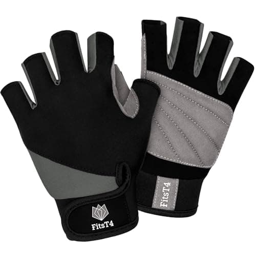 Image of FitsT4 Sports Unisex 3/4 Finger Gloves for Water Ski, Canoeing, Windsurfing, Kiteboarding, Sailing, Jet Skiing and Stand-UP Paddle Boarding Adjustable Wrist Cinch, Comfortable Fit Grey S