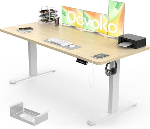 Image of Devoko Electric Standing Desk 160x80cm, 18mm Thick Tabletop, Sit-Stand Height Adjustable with Sedentary Reminder, USB Charging Port, 3 Memory Smart Panel, Heavy-Duty Steel Frame (Beige)