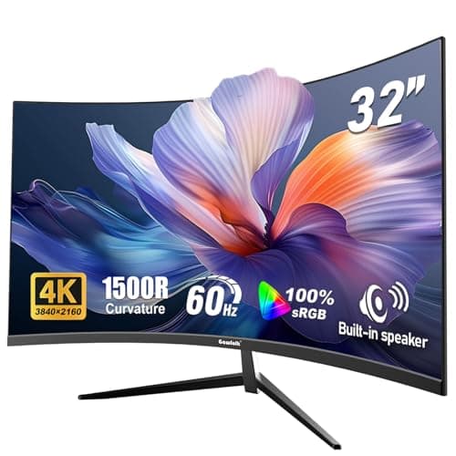 Image of Gawfolk 32 Inch 4K UHD Curved 1500R Computer Monitor, Ultra-Clear (3840×2160p) Screen, 100% sRGB, 178° Viewing Angle, DisplayPort 1.4, HDMI 2.0, Compatible with Wall Mounting 100 * 100MM - Black