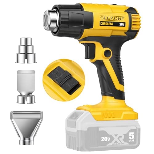 Image of SEEKONE Cordless Heat Gun for Dewalt 20V Battery, Dual Temperature Settings 300°C and 550°C Fast Heating Hot Air Gun with 3 Nozzles for Shrink Tubing, Vinyl Wrap, Crafting, Electronics (No Battery)