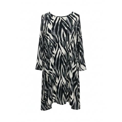 Image of Women’s Animal Print Midi Dress – Long Sleeve Round Neck Flowy A-Line Dress, Casual Office Evening Wear for Women (UK, Numeric, 16, Regular, Regular) Black