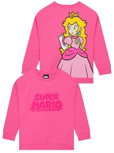 Image of Super Mario Girls Sweatshirt, Princess Peach Girls Jumper, Cotton Kids Sweatshirt, Pink 12-13 Years