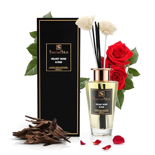 Image of Velvet Rose & Oud | Reed Diffuser 200ml | 33% Premium Fragrance Oil | Luxury Inspired by Jo Malone | Long Lasting Home Fragrance | 8 Reeds & 2 Decorative Flowers | Giftable Aroma Diffuser