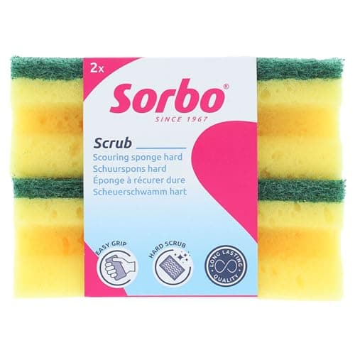 Image of Sorbo Extra Large Scouring Sponges, Extra Strong Cleaning sponges for deep cleaning, Pack of 2 Long Lasting sponges with Easy Grip shape for comfort when in use