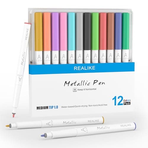 Image of REALIKE Acrylic Metallic Marker Pen Set 1.0mm Tip are compatible with Cricut Maker 3/4 for Drawing Painting Art Supplies