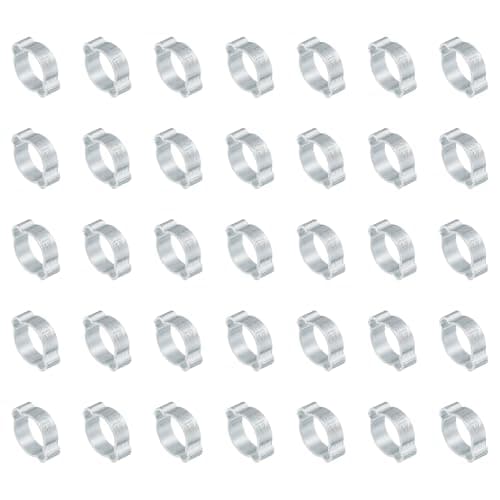Image of PATIKIL 35 Pack 14-17mm Double Ear Hose Clamp, Galvanized Steel O Clip Crimp Rings for Fuel Petrol Pipe Tube Fitting Connections, Silver Tone