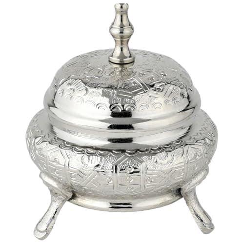 Image of Marrakech Oriental Decorative Jewellery Bowl Container with Metal Lid, 13 cm, Jewellery Storage as Decoration in the Living Room and Bedroom on the Dressing Table, Nabih Sweets Nabih Silver as Table