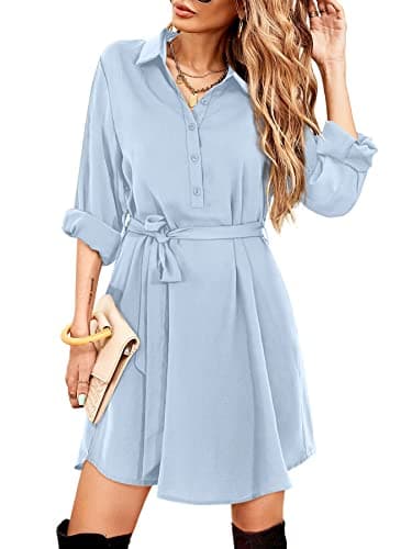 Image of Beluring Ladies Elegant Long Sleeve Dresses Sexy V Neck Party Dress Light Blue Size 18 20