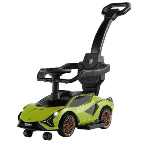 Image of Maxmass 3-in-1 Ride on Push Car, Licensed Lamborghini Toddler Sliding Walker with Removable Guardrails, Music, Headlights and Underneath Storage, Kids Push Along Sit on Car for 18-60 Months (Green)