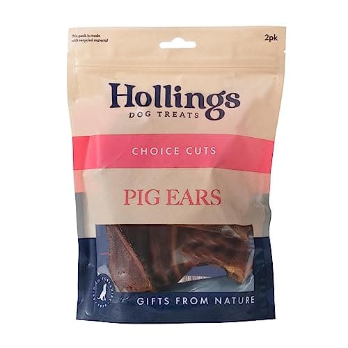 Image of Hollings Pig Ears Dog Treats, 100% Natural Air Dried Long Lasting Chews for Adult Dogs, Grain Free & High in Protein (Pack of 2)