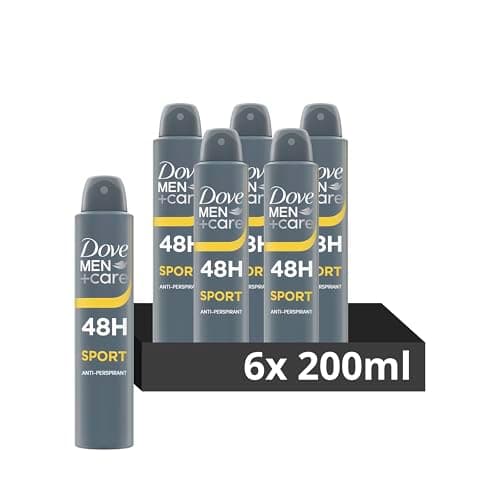 Image of Dove Men+Care Sport Men's Antiperspirant Deodorant Body Spray for 48 hour sweat and odour protection with ¼ moisturising cream 200 ml, Pack of 6