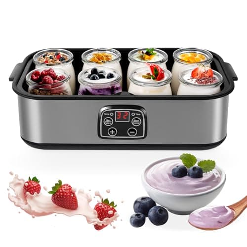 Image of Yogurt Maker with 8 Glass Jars, 1400ml Electric Yoghurt Maker Machine with Led Display, Adjustable Temp & Timer, 8x180ml Glass Containers for Making Organic Yogurt, Natto, Healthy Homemade Desserts