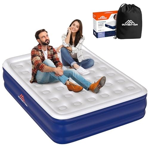 Image of Vivo Technologies Luxury High Raise Flocked Double Air Bed, Waterproof Blow Up Mattress with Built-in Pump & Storage Bag, Quick Self Inflation Deflation Airbed for Guests, Camping & Home Use