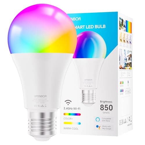 Image of UPXNBOR E27 Smart Bulb, Alexa Light Screw Bulb A19, WiFi Smart Light Bulb 9W, 16 Million Colours, Dimmable RGB, Works with Alexa & Google Assistant, Schedule & Timer, Energy Saving, 2.4GHz Only,1 Pack