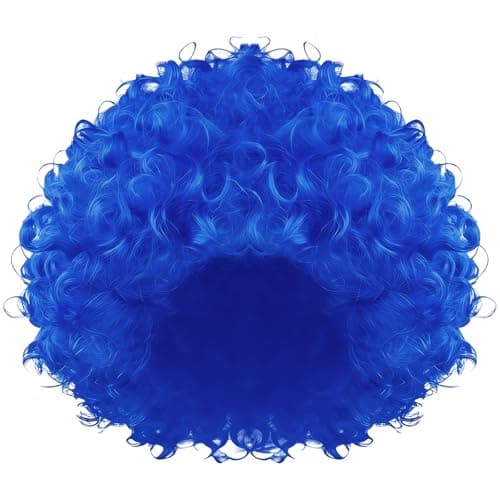 Image of BORFUE Afro Blue Wig Curly Afro Wigs Kinky Curly Disco Hippie Wig World Book Day Wigs for Cosplay, Theater Performances, Halloween Parties