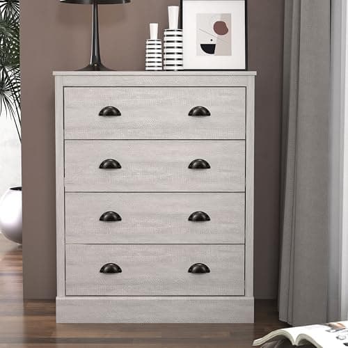 Image of Galano Britley 4-Drawer Chest, Dusty Grey Oak – Modern Bedroom Dresser and Storage Cabinet with Spacious Drawers, Engineered Wood Chest of Drawers 76W x 39D x 91H cm (Dusty Grey Oak)