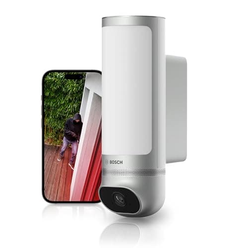 Image of Bosch Smart Home outdoor camera II, outdoor surveillance camera, 1080p full HD resolution with integrated alarm siren and designer light, compatible with Amazon Alexa, silver