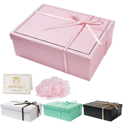 Image of XWCHASA Pink Gift Boxes, Textured Gift Box with Lids & Ribbon, Greeting Card, Party Present Boxes, Specially Designed for Valentine's Day, Present Birthdays, Holidays, Anniversaries Gift