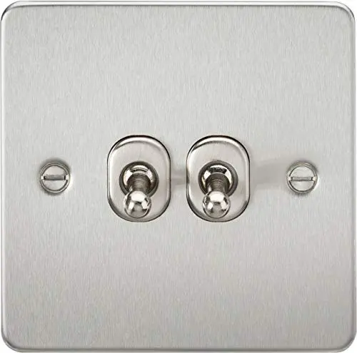 Image of Knightsbridge FP2TOGBC 10 A 2G 2-Way Toggle Switch with Flat Plate, Brushed Chrome