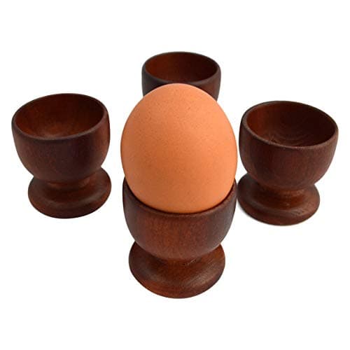 Image of 4 Brown Wooden Eggs Cups Set