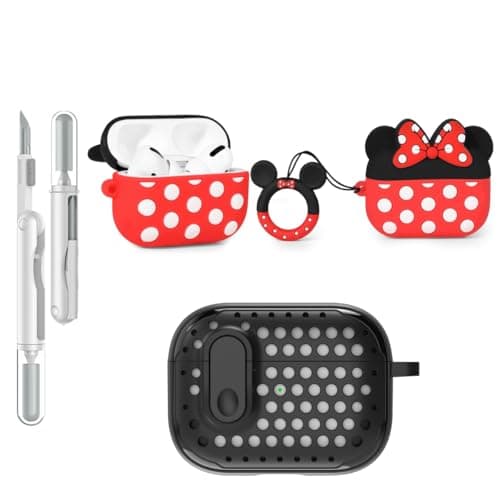 Image of LEWOTE 3 in 1 Compatible with Apple Airpods Pro(2nd/1st Generation) Protective Funny Cute Case Cover with Cleaner Kit & Keychain (Minnie)