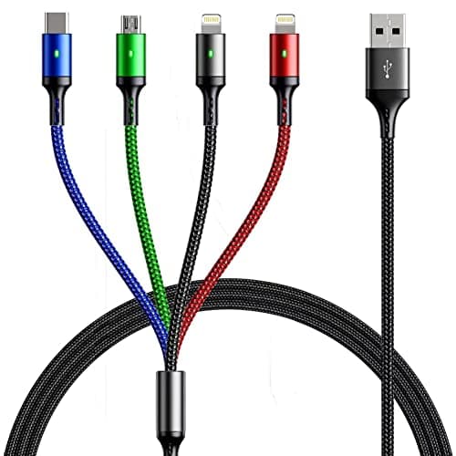 Image of YTLUSN 4 in 1 Charger Cable, 3m Charging Cable Dual Nylon Braided Fast Charging Data Sync Long Phone Charger Cables with Dual Lightning/Type C/Micro USB for iPhone,Samsung Galaxy,Huawei