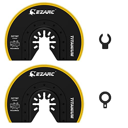 Image of EZARC Oscillating Multitool Blades Titanium, 2PCS Semi Circle Flush Cut Oscillating Saw Blades for Wood Metal Nails Screws Cutting, Universal Quick Release Oscillating Tool Blades Kits