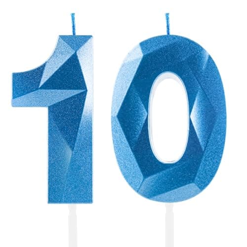 Image of Royal Blue 10th Birthday Candles, Sapphire Blue Number 10 Happy Birthday Candles, Cake Topper Decorations for Birthday Party, Wedding Anniversary Celebration Supply