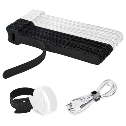 Image of LINXINS 60PCS Reusable Cable Ties, 15*12cm Black&White Hook&Loop Straps, Nylon, Ideal for Electronics & More