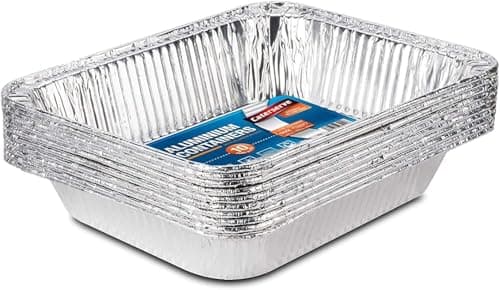 Image of Large Disposable Aluminium Foil Trays Containers For Baking Roasting Broiling Cooking Food Storage & More Gastronorm Half Size Pans 32 x 26 cm Pack Of 10