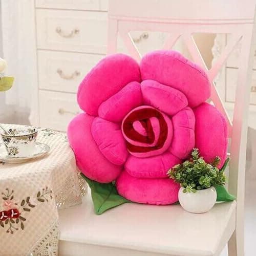 Image of Chickwin Cute Flower Pillow, Rose Flower Shaped Cushion Soft Plush Seating Cushion Aesthetic Pillows for Bedroom Sofa Chair Cute Room Decor (Hot Pink,30 * 30cm)