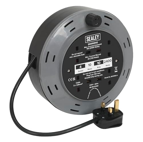 Image of Sealey Cassette Type Cable Reel with Thermal Trip, 10m, 4 x 230V, 2400W - BCR10B