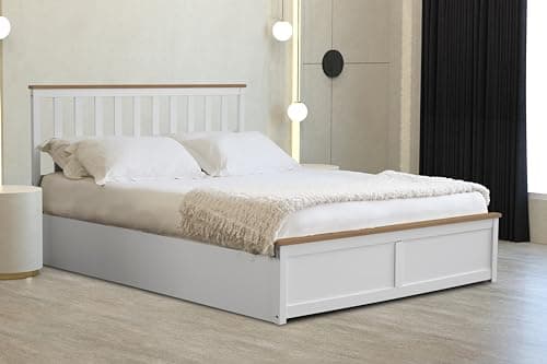 Image of Comfy Living White Wooden Ottoman Gas Lift Storage Bed 3ft 4ft 4ft6 5ft (No Mattress, 4ft Small Double)