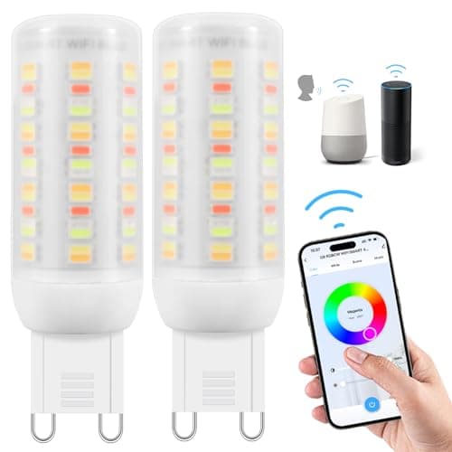 Image of I-SHUNFA Wi-Fi RGBCW Smart G9 LED Bulbs,Compatible with Alexa/Google Home,Multicolour Dimmable,2700K-6500K,4W,400LM AC 230V,Brightness Adjustable 1%-100%,with Musical Rhythm LED Light Bulb,2 Pack
