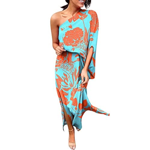 Image of Generisch Women's Dress with Asymmetric Hem Wrap Front for Festive Occasions in Fashionable Floral Print Design with Elegant Butterfly Sleeves, Green, L